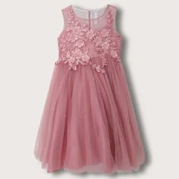 Blue Giraffe Kids Peach Embroidered Dress-image-98