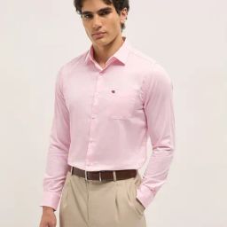 The Bear House Pink Cotton Tailored Fit Solid Formal Shirt-image-83