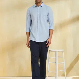 Fabindia Men Slim Fit Spread Collar Solid Cotton Linen Casual Shirt-image-85