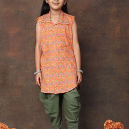 Sangria Girls Floral Printed Pure Cotton Sleeveless Kurta & Dhoti Pants-image-60