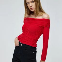 Cover Story Red Solid Bardot Top-image-25