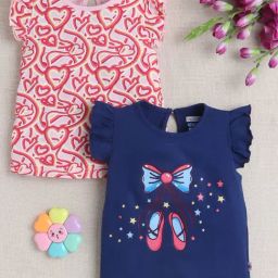 Bumzee Navy Cotton Graphic T-Shirt for Girls-image-52