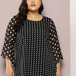 Qurvii+ Plus Size Polka Dot Print Crepe Longline Top-7