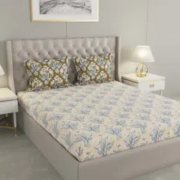 Raymond Home Beige & Blue Cotton 169 TC Queen Bedsheet with 2 Pillow Covers-image-64