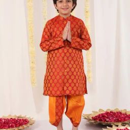 VASTRAMAY Boys Red & Orange Others Full Sleeves Kurta Sets-image-83