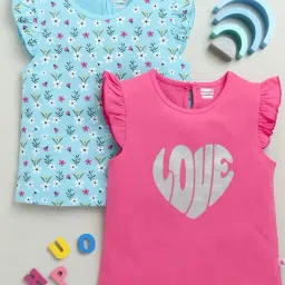 Bumzee Blue Cotton Floral T-Shirt for Girls-image-68