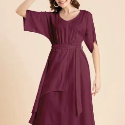 Moomaya Burgundy Regular Fit Wrap Dress-picture-46