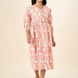Akkriti by Pantaloons Peach Cotton Printed A-Line Dress-image-47
