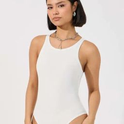 Styli White Plain Bodysuit Top-picture-41