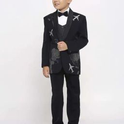 Kids Island Boys Blue & White Printed Full Sleeves Suit Set-image-75