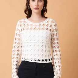 SHOWOFF White Self Design Top-image-51