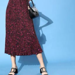 KASSUALLY Maroon Printed Skirt-image-71