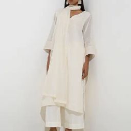 Vark by Westside White Cotton-Blend Kurta, Palazzos and Dupatta Set-image-23