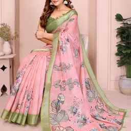 KALINI Pink Printed Linen Blend Bhagalpuri Sarees-picture-14