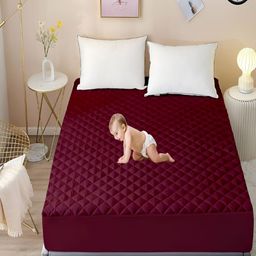 CRAZY WORLD Maroon Polycotton Water Resistant Mattress Protector-image-64