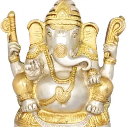 Exotic India Silver-Toned & Gold-Toned Bhagawan Ganesha Religious Idol Showpiece-image-92