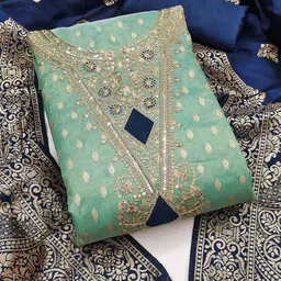 BlissFlair Woven Design Beads And Stones Chanderi Cotton Unstitched Dress Material-51