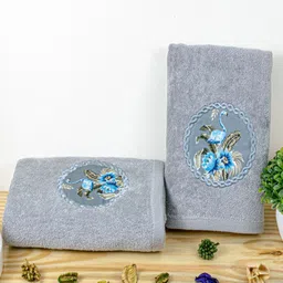 RANGOLI 2-Pcs Grey Printed Pure Cotton Highly Absorbent Hand Towel-58