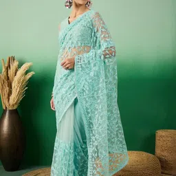 HERE&NOW Floral Embroderied Beads and Stones Net Saree-picture-36