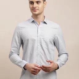 Turtle Pinstripes Printed Spread Collar Classic Slim Fit Pure Cotton Formal Shirt-image-97