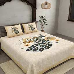Myntra Elegant Homes Mustard Floral Pure Cotton 180TC Double King Bedsheet Set-2.74mx2.25m-image-30