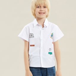 Kookie Kids Half Sleeves Shirt Rocket Print - White-image-46