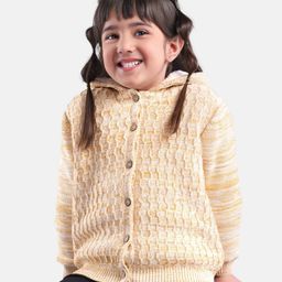 Babyoye Cotton Knit Full Sleeves Front Open Sweater Wire Knit Design - Light Pink Yellow-image-56