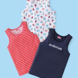 Babyhug 100% Cotton Sando Striped & Sea Life Print Pack of 3 - Red Blue & White-image-23
