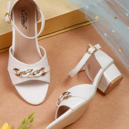 Tiny Bugs  Chain Embellished Open Toe Heels - White-image-3