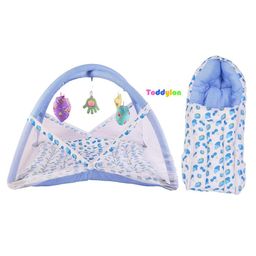 Toddylon New Born Baby Bedding Set Mattress with Mosquito Net & Sleeping Bag Combo - Blue-5