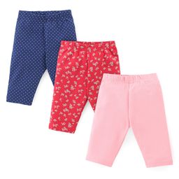 Babyhug Cotton Knit Single Jersey Three Fourth Leggings With Polka Dot & Floral Print - Navy Blue Red & Pink-image-96