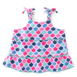 Babyhug Cotton Knit Sleeveless Mermaid Scales Printed & Lace Detailing Top - Multicolour-picture-10