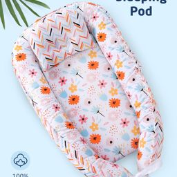 Zoe Cotton Sleeping Pod Bed  With Portable Bassinet Floral Theme- Multicolour-image-81