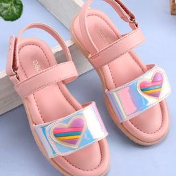 Babyoye Party Sandals with Heart Applique with Velcro Closure - Pink-image-1