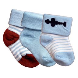 NEXT2SKIN Pack Of 3 Striped Soft Cotton Socks - Brown Light & Sky Blue-image-73
