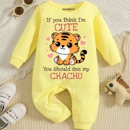 KNITROOT Chachu Theme Cotton Full Sleeves If You Think IM Cute You Should See My Chachu Text Printed Romper - Yellow-image-10