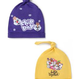 Babyhug Disney Interlock Knit Knots Caps With Chip N Dale Graphics Pack of 2 Navy Blue & Dark Yellow - Diameter 10 cm-image-17