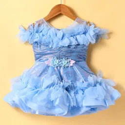 Enfance Sleeveless Floral Applique Ruffle Detailed Flared Dress - Sky Blue-picture-3