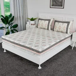 Kuber Industries 90x108 Inch Cotton Bedsheets for Double Bed with 2 Pillow Covers | Easy to Wash & Maintain Double Bedsheet Cotton Fabric - for Daily Use | Dezier Carpet Print -Green-picture-17