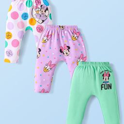 Babyhug Disney Interlock Knit Full Length Diaper Leggings With Minnie & Friends Graphic Set Of 3 -Pink & White-image-4