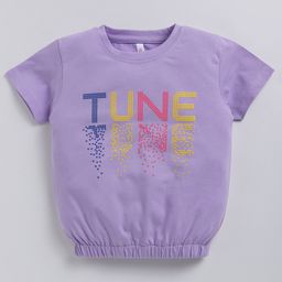 giniekids Cotton Blend Half Sleeves Tune Text Printed Top - Lavender-image-38