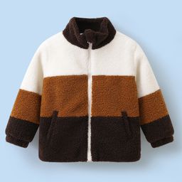 Mark & Mia Full Sleeves Fur Jacket with Color Block & Kangaroo Pocket - Multicolor-image-27