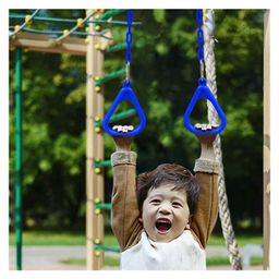 Hop N Play Triangular Gymnastic Pull Up Rings Set for Children with 1 Meter Plastic Coated Chains - Blue image 2