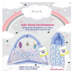 Toddylon New Born Baby Bedding Set Mattress with Mosquito Net & Sleeping Bag Combo - Blue image 2