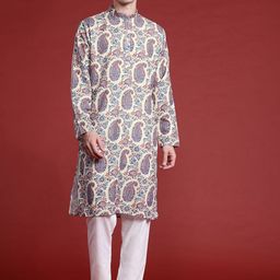 MANQ Men Paisley Printed Flared Sleeves Kurta-image-90
