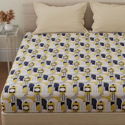 Huesland by Ahmedabad White & Blue Cotton 144 TC Double Queen Bedsheet Set-2.44mx2.23m-image-85