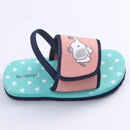 Babyoye Flip Flops Velcro & Backstrap Closure With Heart & Elephant Print - Red image 3