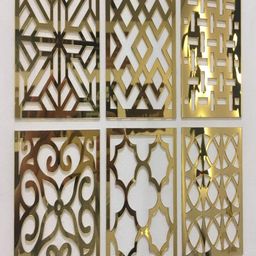 RIKOR Gold Toned Acrylic Self-Adhesive CNC Square Wall Sticker-image-22