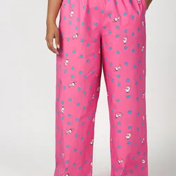 Bewakoof Plus Women Pink Plus Size Graphic Printed Wide Leg Pyjamas-image-4