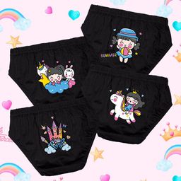 NUSYL Girls Pack Of 4 Girl With Unicorn Printed Mid Rise Basic Briefs-image-78